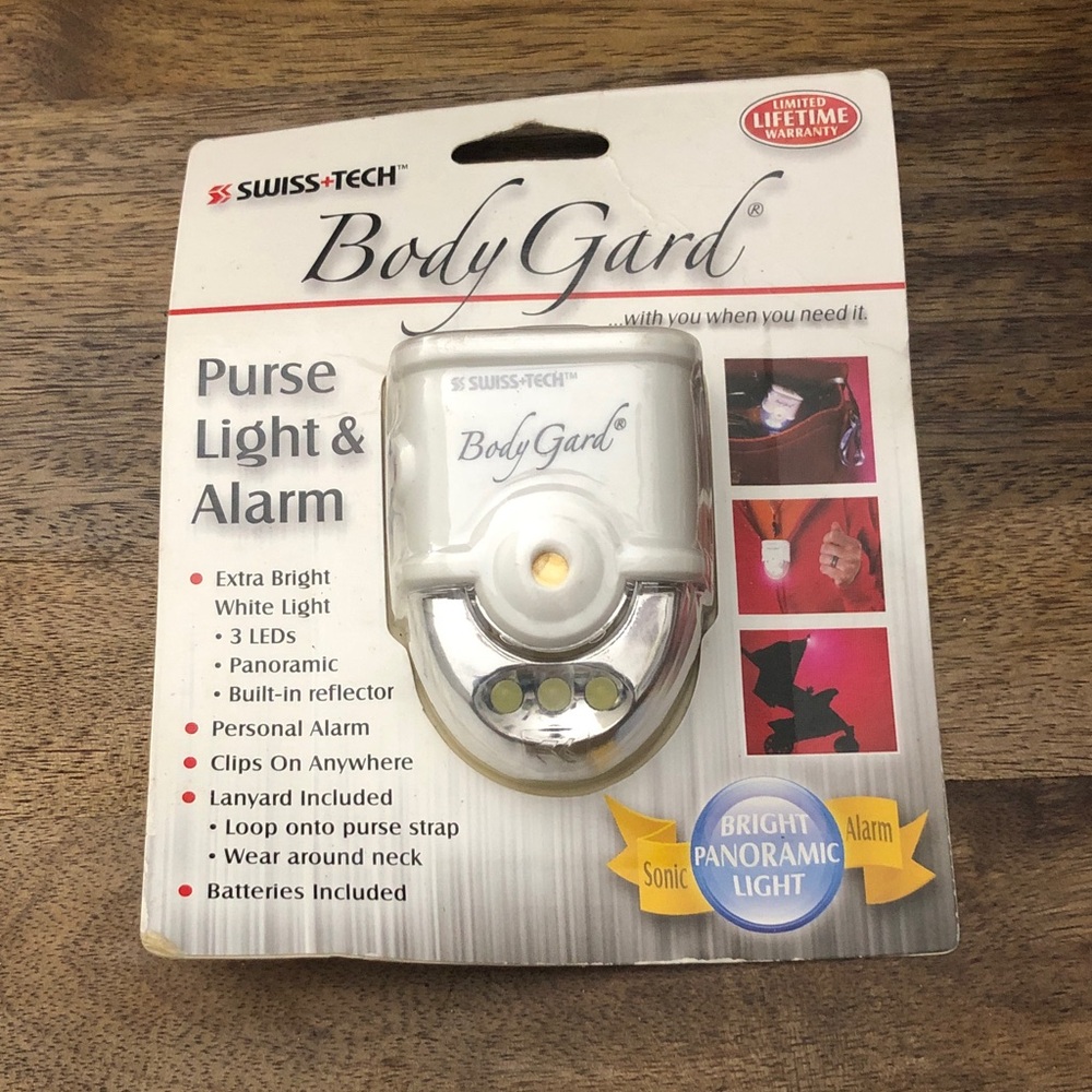 Swiss Tech White BodyGard Purse Light & Alarm Clip-On